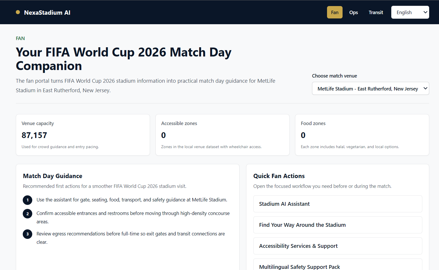 NexaStadium AI fan portal for FIFA World Cup 2026 match-day guidance